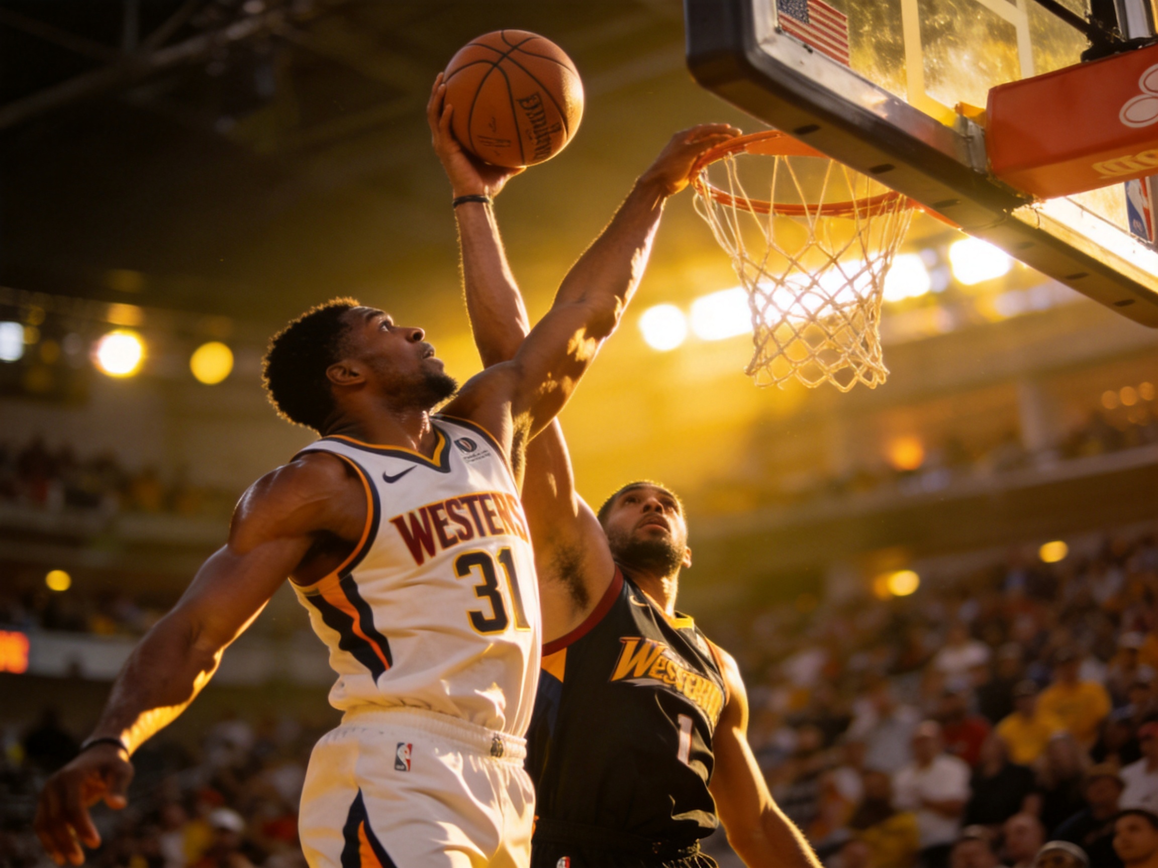 NBA季后赛专题配图，展示篮球比赛激烈对抗与球员精彩瞬间